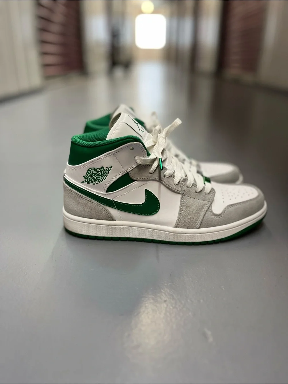 Jordan Men’s White, Gray & Green Mid-Top Sneakers